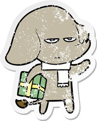 distressed sticker of a annoyed cartoon elephant