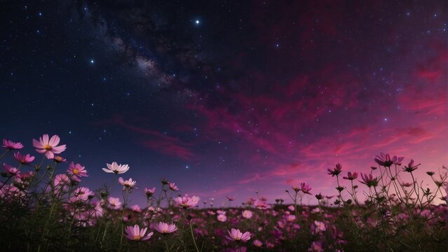 Cosmos Banner with Pink and Purple Night Sky.  generative, ai.