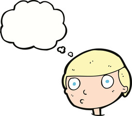 cartoon boy staring with thought bubble