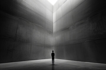 Ein einsamer Schrei der Verzweiflung, Surreale Darstellung von Isolation und Leere in einem leeren Raum - obrazy, fototapety, plakaty