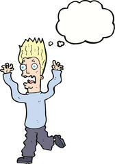 cartoon terrified man with thought bubble