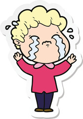 sticker of a cartoon man crying