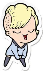 sticker of a happy cartoon girl