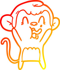 warm gradient line drawing crazy cartoon monkey