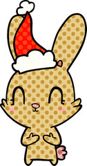 cute comic book style illustration of a rabbit wearing santa hat
