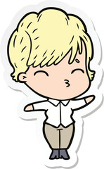 sticker of a cartoon woman thinking