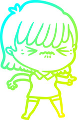 cold gradient line drawing annoyed cartoon girl
