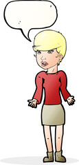 cartoon confused woman with speech bubble