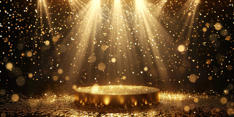 golden pedestal or podium with gold shiny stars