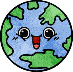 retro grunge texture cartoon planet earth