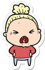 sticker of a cartoon angry old woman