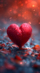 Obraz premium Red heart shaped confetti. AI generated art illustration.