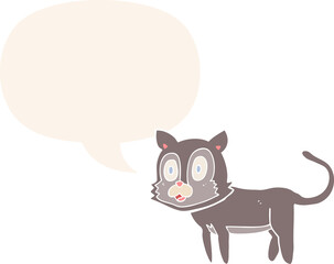 happy cartoon cat and speech bubble in retro style