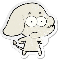 distressed sticker of a cartoon unsure elephant