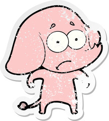 distressed sticker of a cartoon unsure elephant