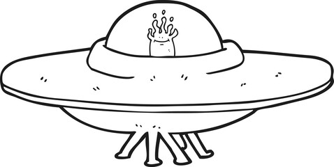 black and white cartoon flying saucer © lineartestpilot