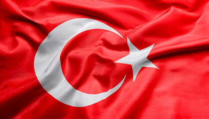 The flag turkish with folds with visible satin texture