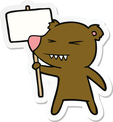 sticker of a angry bear cartoon protesting