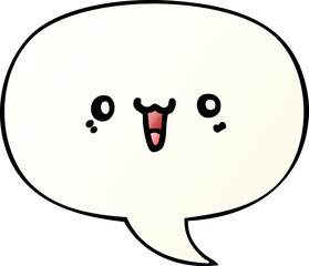 happy cartoon face and speech bubble in smooth gradient style