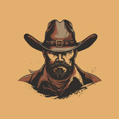 Western cowboy hat character flat vector design - obrazy, fototapety, plakaty