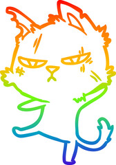 rainbow gradient line drawing tough cartoon cat