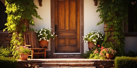 Fototapeta na wymiar a front door entrance to a home