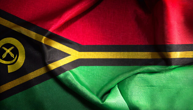 The of a flag of Vanuatu with visible satin texture