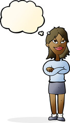 cartoon proud woman with thought bubble