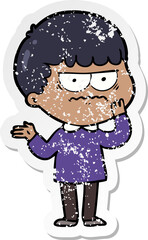 distressed sticker of a cartoon angry man