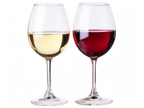 Celebrate diversity in wine with this exquisite composition featuring a white and red wine glass side by side, elegantly isolated on a pristine white background
