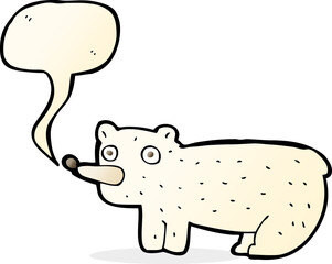 funny cartoon polar bear with speech bubble