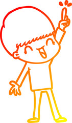warm gradient line drawing happy cartoon boy