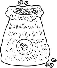 black and white cartoon bag of coffee beans