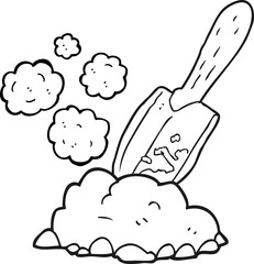black and white cartoon trowel digging earth