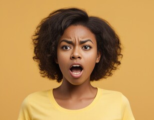 Photo portrait of impressed young african american woman