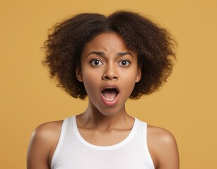 Photo portrait of impressed young african american woman