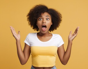 Photo portrait of impressed young african american woman