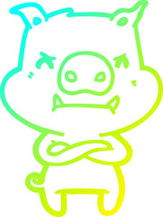cold gradient line drawing angry cartoon pig