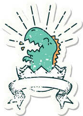 grunge sticker of tattoo style hatching dinosaur