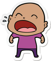 sticker of a cartoon shouting bald man