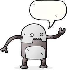 funny cartoon robot with speech bubble