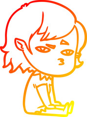 warm gradient line drawing cartoon vampire girl