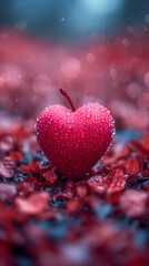 Red heart shaped confetti. AI generated art illustration.