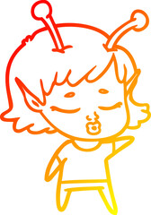 warm gradient line drawing cute alien girl cartoon