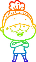 rainbow gradient line drawing cartoon happy old lady