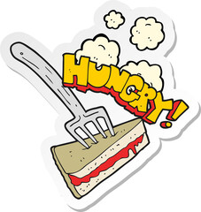 sticker of a cartoon cake with fork