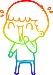 rainbow gradient line drawing laughing cartoon man