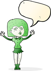 cartoon vampire girl with speech bubble