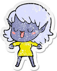 distressed sticker of a cartoon elf girl