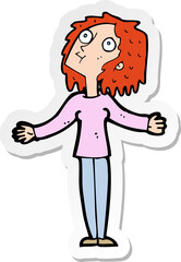 sticker of a cartoon curious woman looking upwards